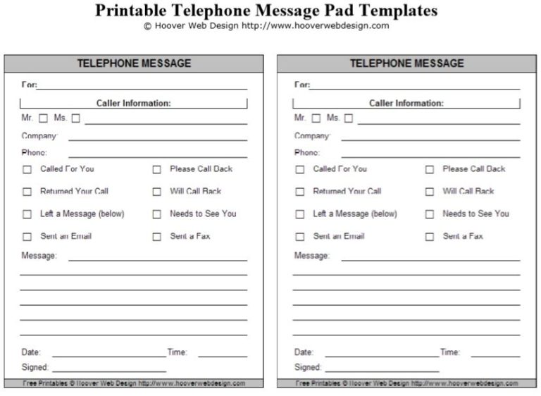 Telephone Message Slip Template Best Office Files